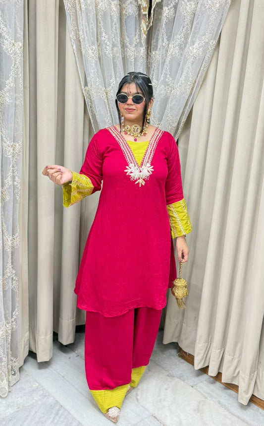 Designer Pure Cotton Silk Farshi Co-ord Set with Embroidery