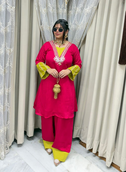 Designer Pure Cotton Silk Farshi Co-ord Set with Embroidery