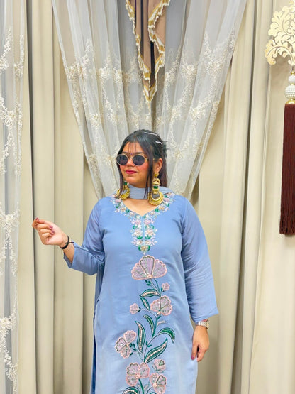 Designer ISHQ Suit Set - Double Shade Cotton Silk with Jewellery Work