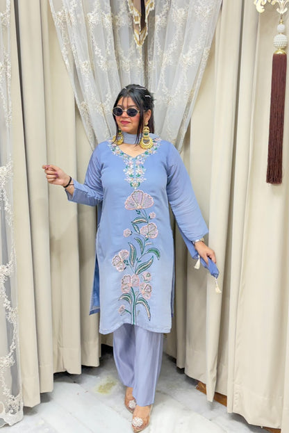 Designer ISHQ Suit Set - Double Shade Cotton Silk with Jewellery Work