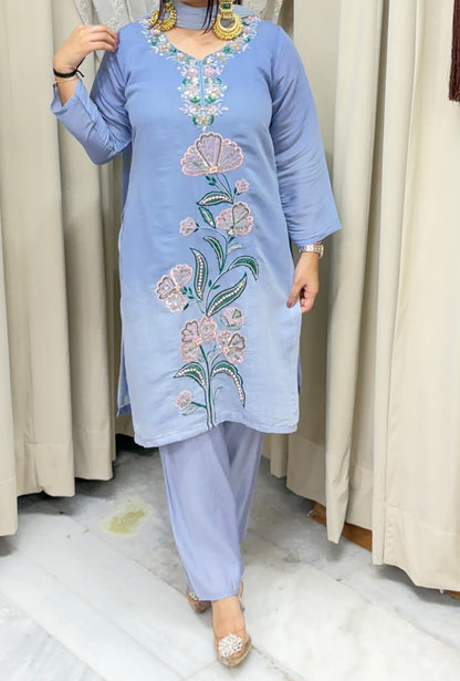 Designer ISHQ Suit Set - Double Shade Cotton Silk with Jewellery Work