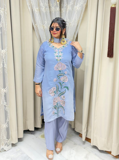 Designer ISHQ Suit Set - Double Shade Cotton Silk with Jewellery Work