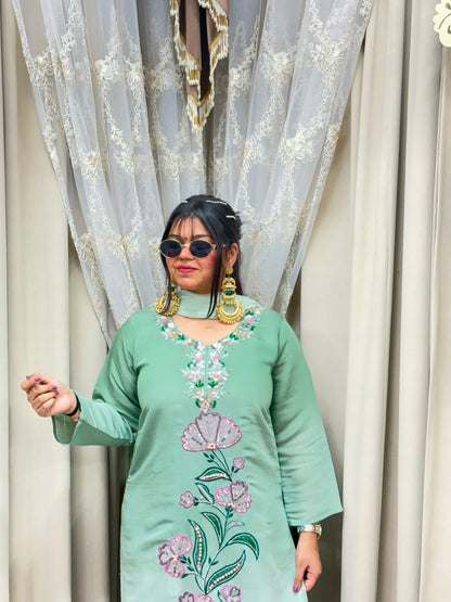 Designer ISHQ Suit Set - Double Shade Cotton Silk with Jewellery Work