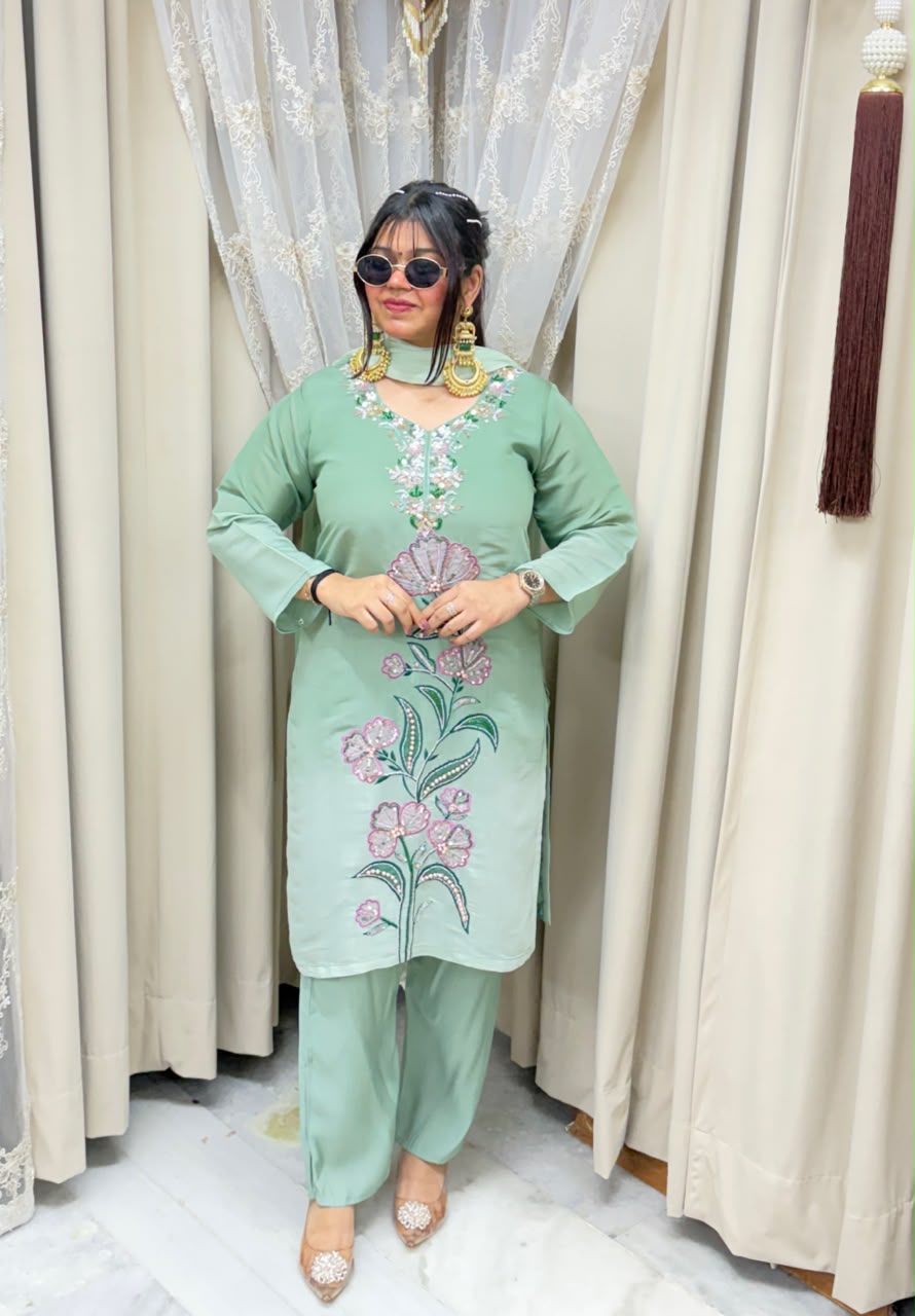 Designer ISHQ Suit Set - Double Shade Cotton Silk with Jewellery Work