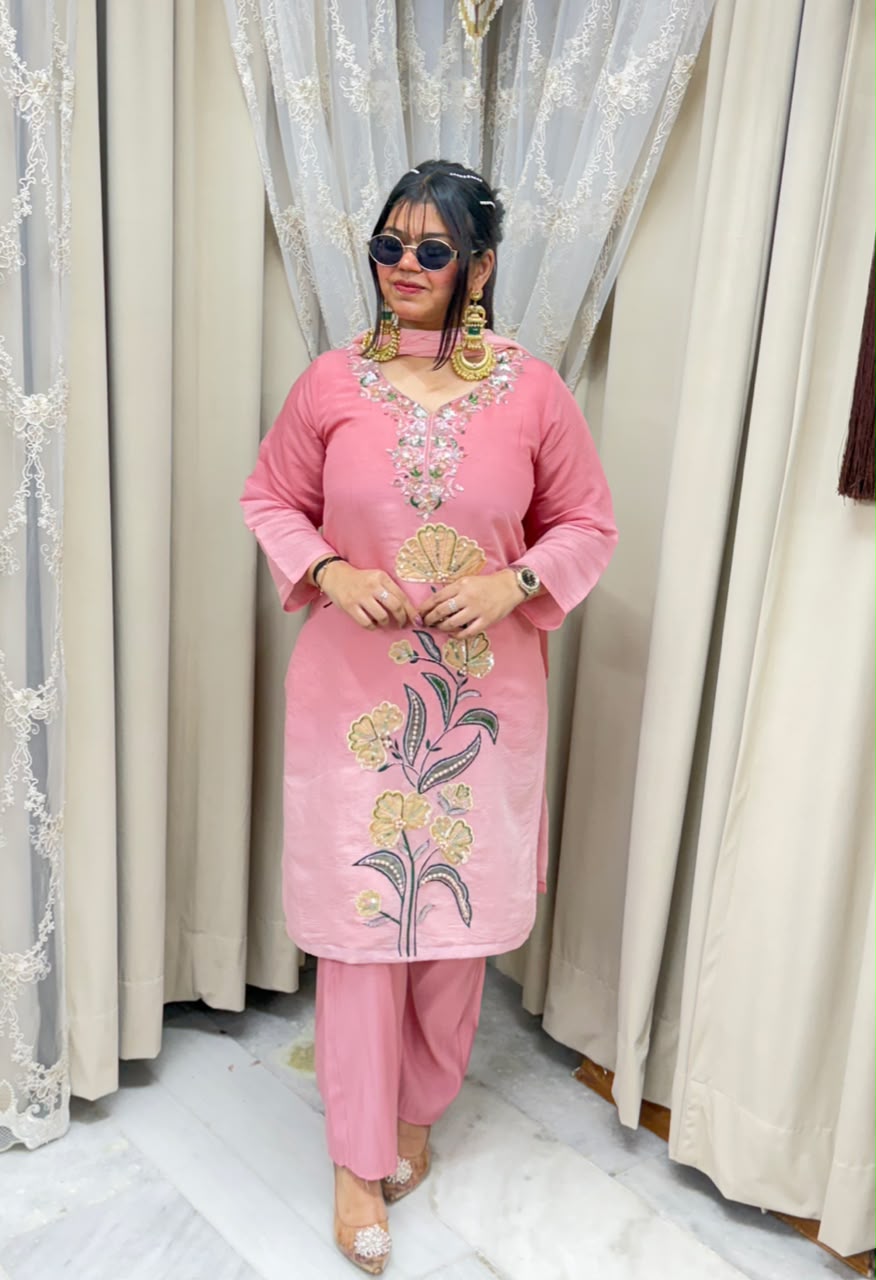 Designer ISHQ Suit Set - Double Shade Cotton Silk with Jewellery Work