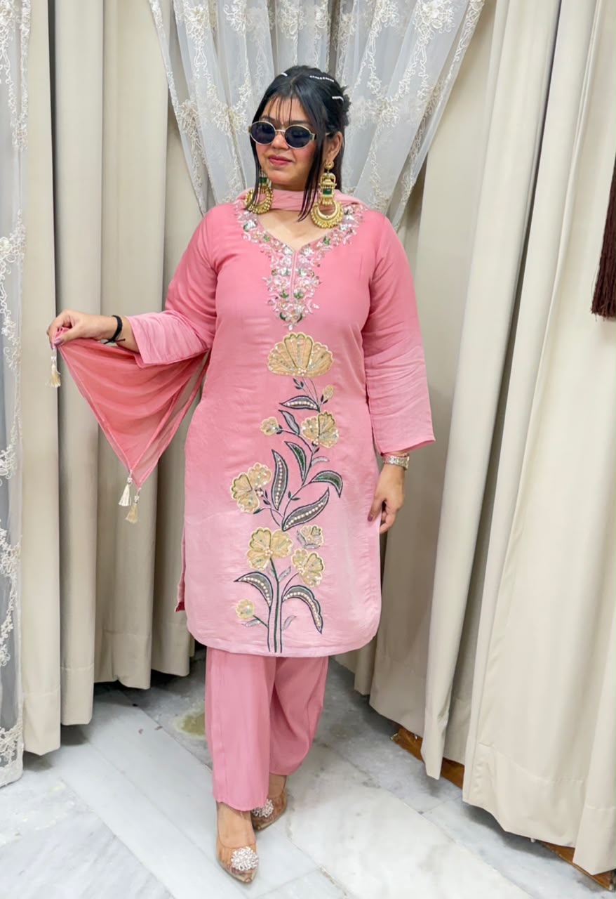 Designer ISHQ Suit Set - Double Shade Cotton Silk with Jewellery Work