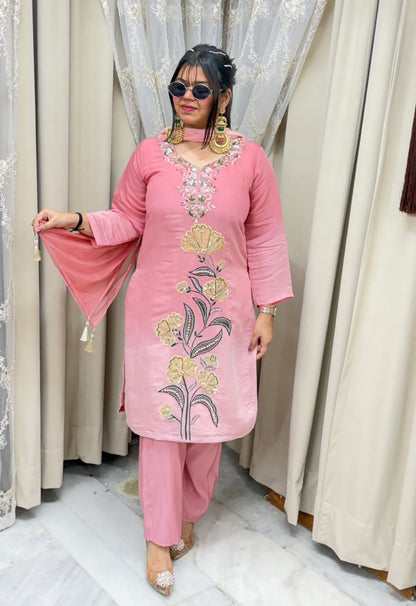 Designer ISHQ Suit Set - Double Shade Cotton Silk with Jewellery Work