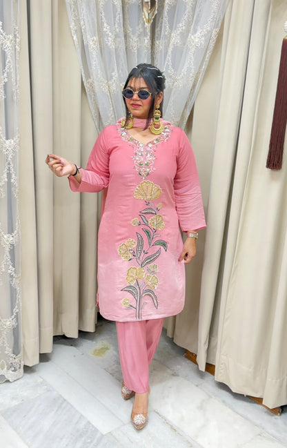 Designer ISHQ Suit Set - Double Shade Cotton Silk with Jewellery Work