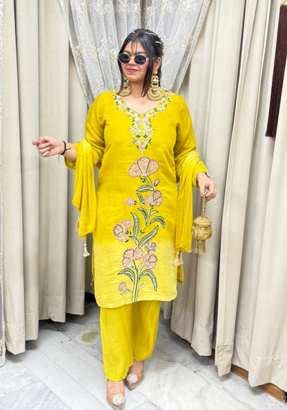 Designer ISHQ Suit Set - Double Shade Cotton Silk with Jewellery Work