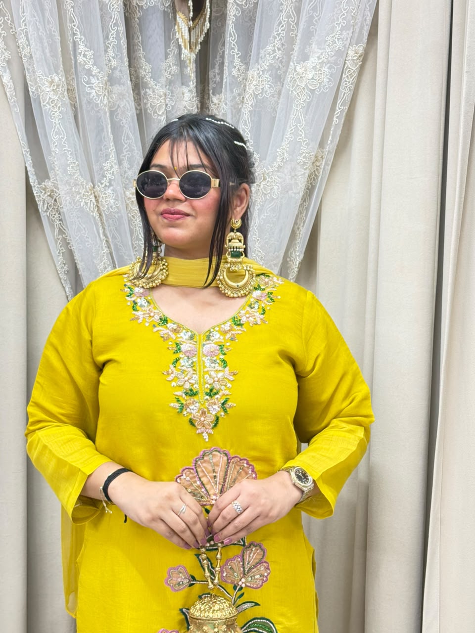 Designer ISHQ Suit Set - Double Shade Cotton Silk with Jewellery Work