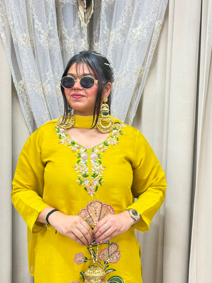 Designer ISHQ Suit Set - Double Shade Cotton Silk with Jewellery Work