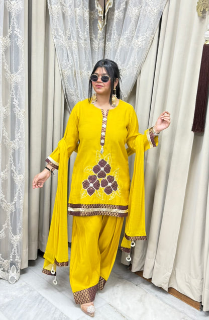 Designer ROSE Farshi Suit Set with Applique Embroidery