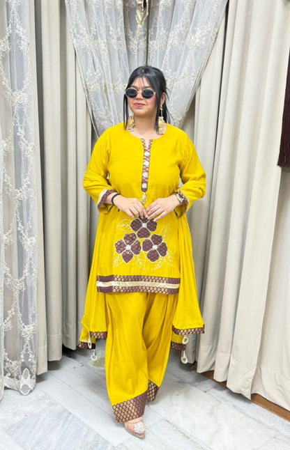 Designer ROSE Farshi Suit Set with Applique Embroidery