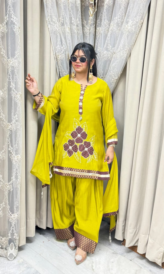 Designer ROSE Farshi Suit Set with Applique Embroidery