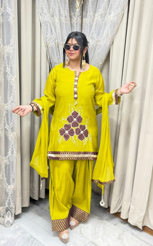 Designer ROSE Farshi Suit Set with Applique Embroidery