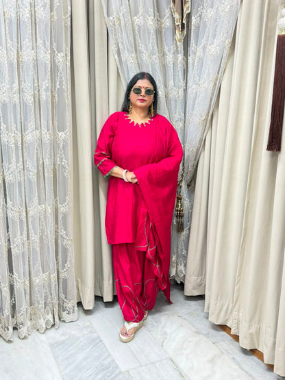 Designer Solid Cutwork Cotton Silk Farshi Suit Set with Dupatta