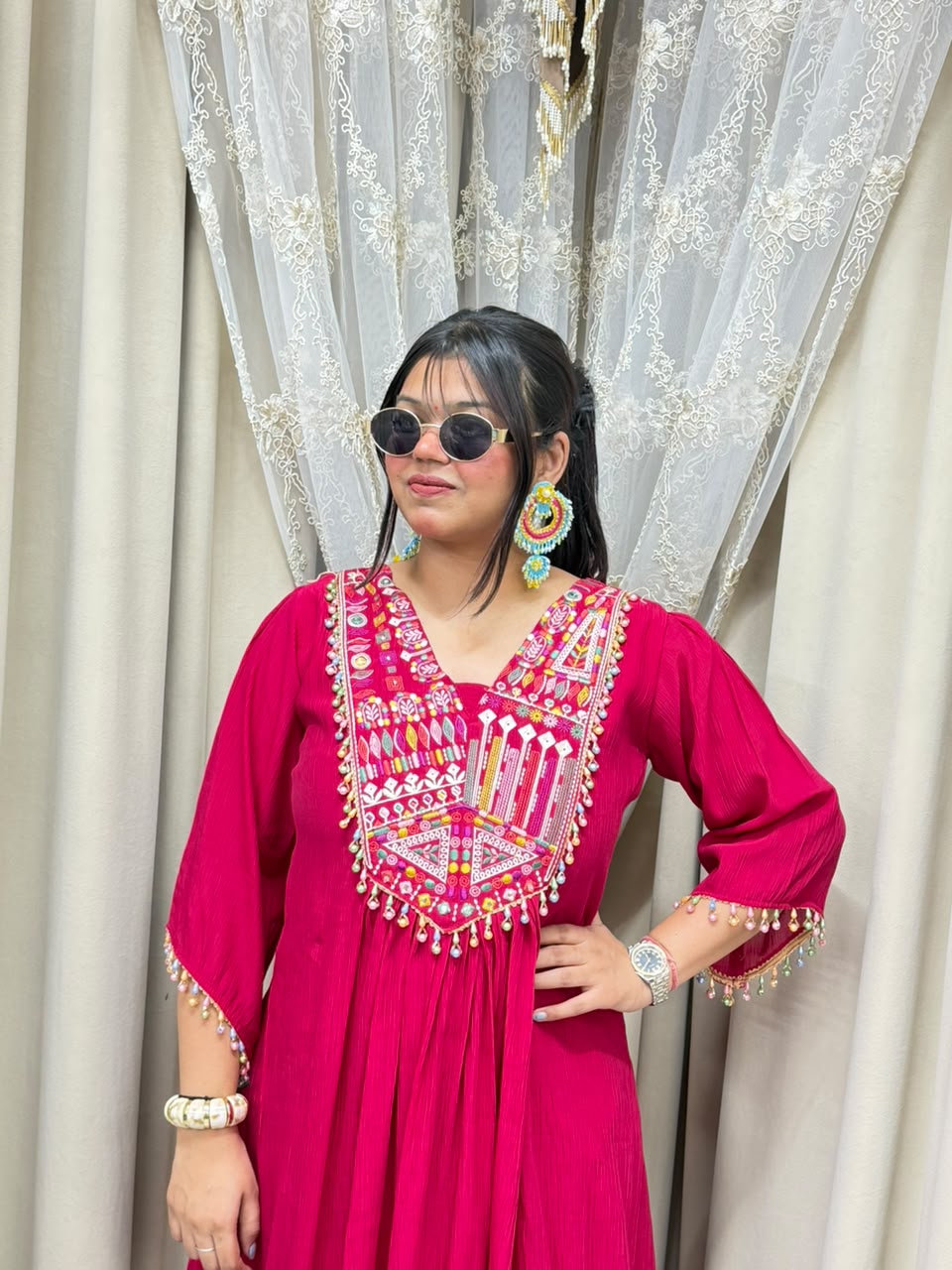Designer Latkan Co-ord Set with Heavy Embroidered Yoke - Pure Chinon