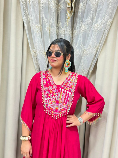 Designer Latkan Co-ord Set with Heavy Embroidered Yoke - Pure Chinon