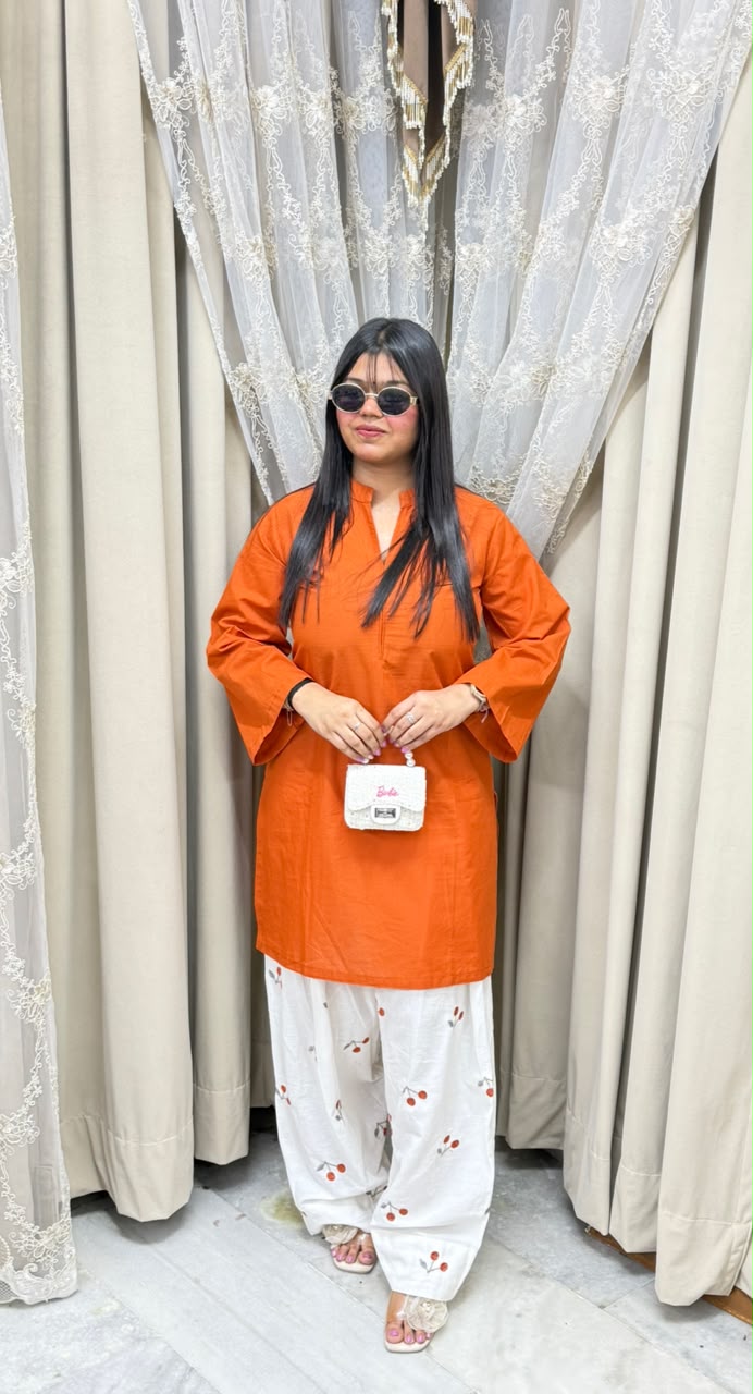 BK Fashions Cherry Embroidered Cotton Co-ord Set