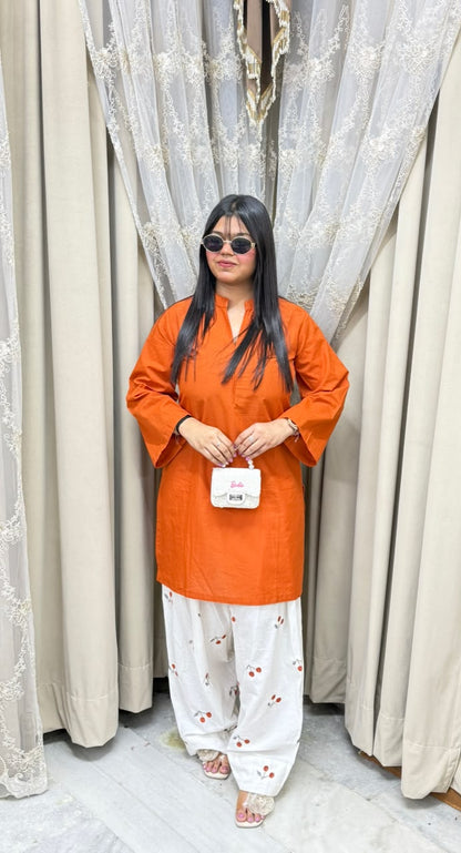 BK Fashions Cherry Embroidered Cotton Co-ord Set