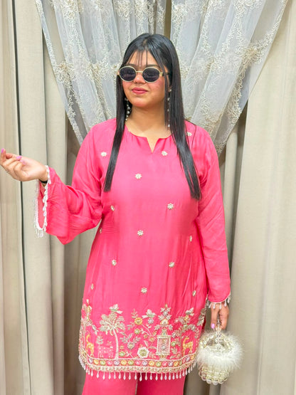 BK Fashions Designer Handwork Pure Chinon Co-ord Set