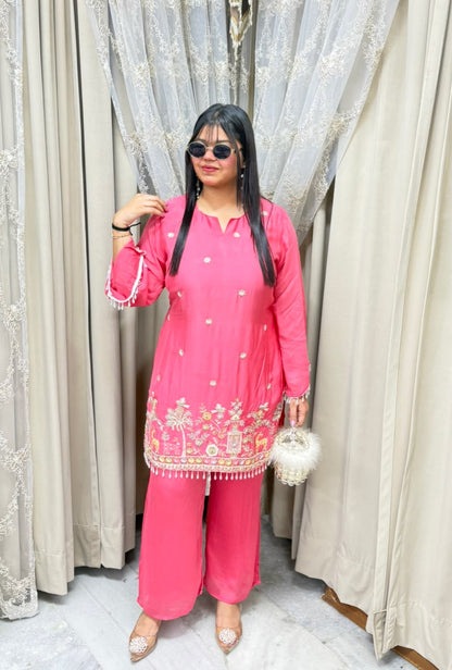 BK Fashions Designer Handwork Pure Chinon Co-ord Set