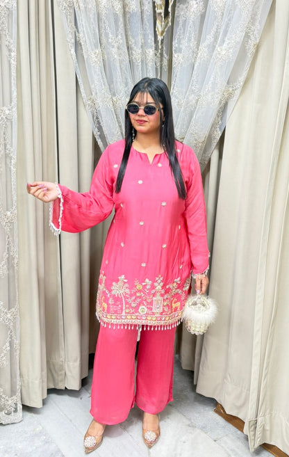 BK Fashions Designer Handwork Pure Chinon Co-ord Set