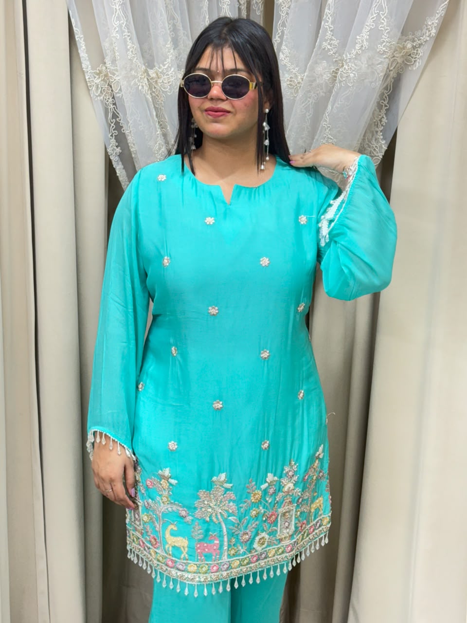 BK Fashions Designer Handwork Pure Chinon Co-ord Set