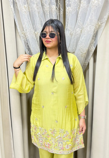 BK Fashions Designer Handwork Pure Chinon Co-ord Set