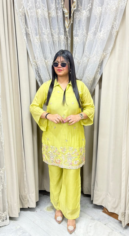BK Fashions Designer Handwork Pure Chinon Co-ord Set