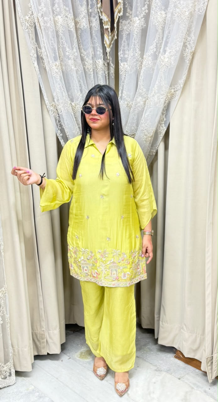 BK Fashions Designer Handwork Pure Chinon Co-ord Set