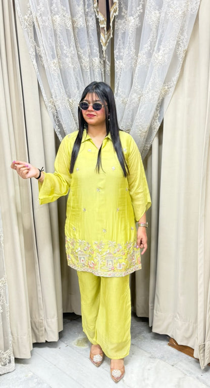 BK Fashions Designer Handwork Pure Chinon Co-ord Set