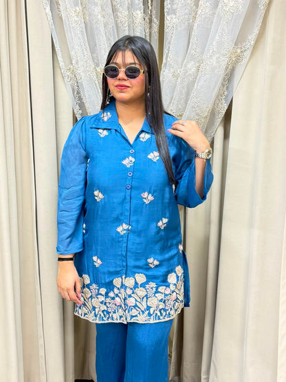 BK Fashions Designer Handwork Pure Chinon Co-ord Set