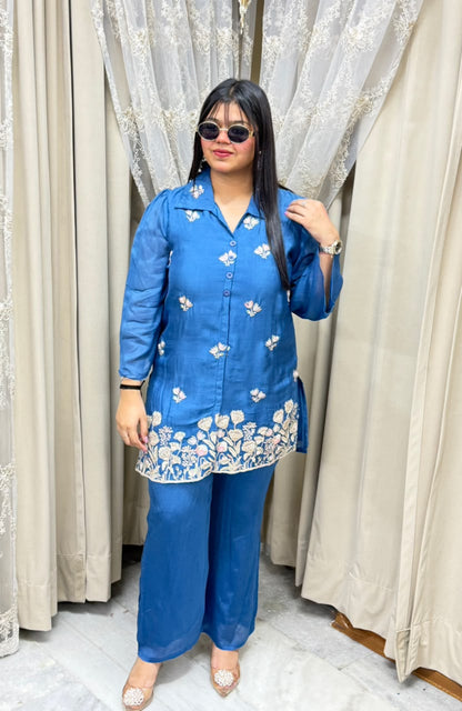 BK Fashions Designer Handwork Pure Chinon Co-ord Set