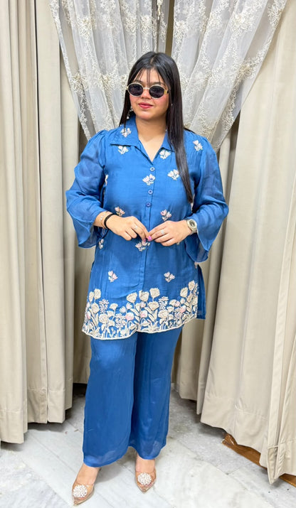 BK Fashions Designer Handwork Pure Chinon Co-ord Set