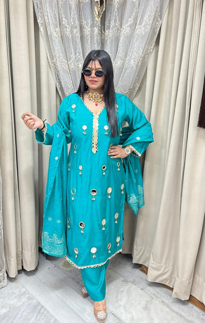 Designer Mirror Latkan Straight Three-Piece Suit Set