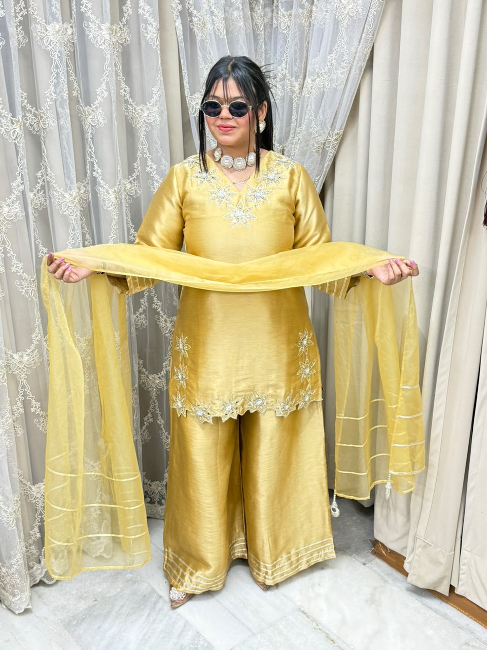 Designer Heavy Pure Ziraff Three-Piece Suit Set with Cotton Lining & Matching Dupatta