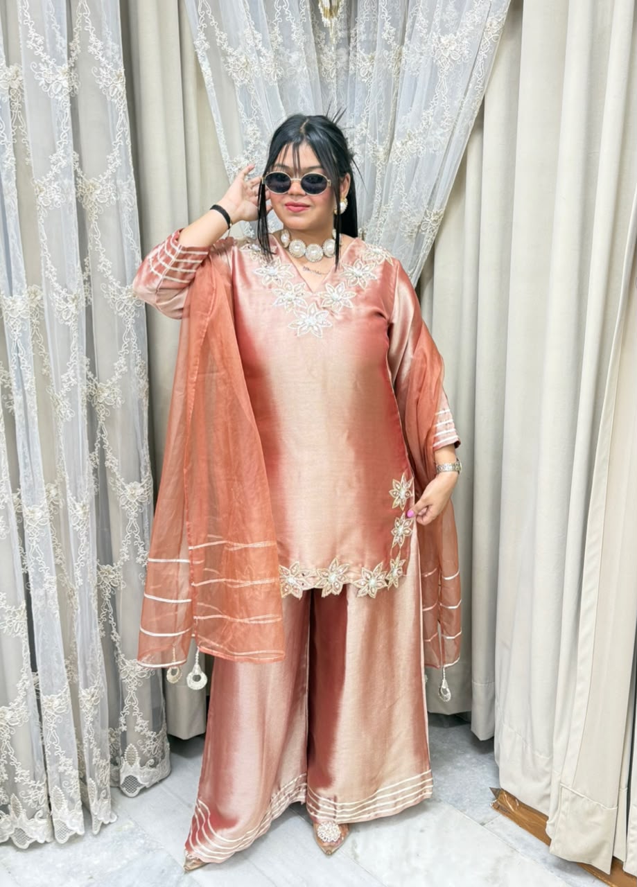 Designer Heavy Pure Ziraff Three-Piece Suit Set with Cotton Lining & Matching Dupatta