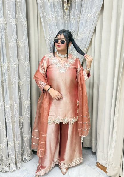 Designer Heavy Pure Ziraff Three-Piece Suit Set with Cotton Lining & Matching Dupatta