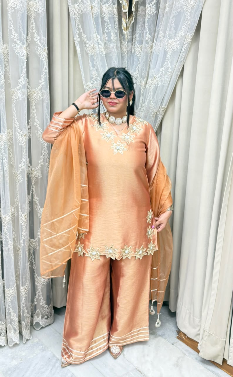 Designer Heavy Pure Ziraff Three-Piece Suit Set with Cotton Lining & Matching Dupatta
