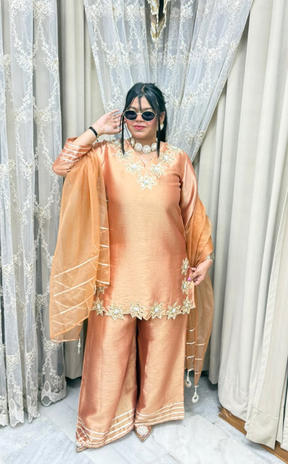 Designer Heavy Pure Ziraff Three-Piece Suit Set with Cotton Lining & Matching Dupatta