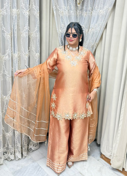 Designer Heavy Pure Ziraff Three-Piece Suit Set with Cotton Lining & Matching Dupatta