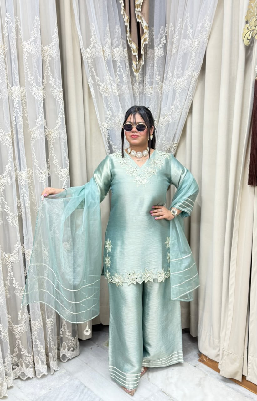 Designer Heavy Pure Ziraff Three-Piece Suit Set with Cotton Lining & Matching Dupatta