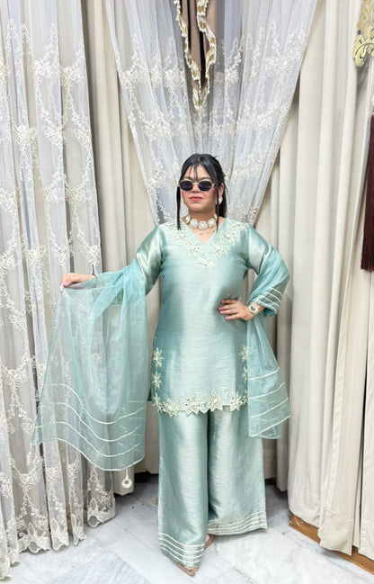 Designer Heavy Pure Ziraff Three-Piece Suit Set with Cotton Lining & Matching Dupatta
