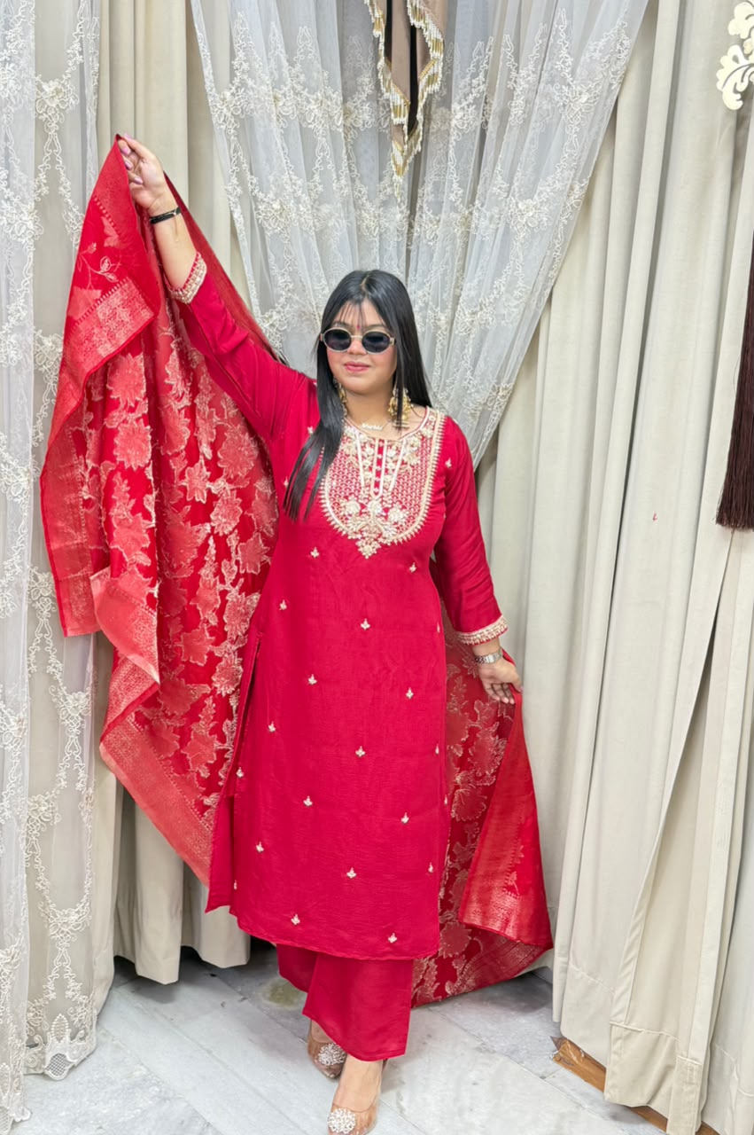 Designer Hemlata Suit Set with Handwork and Pure Banarasi Dupatta