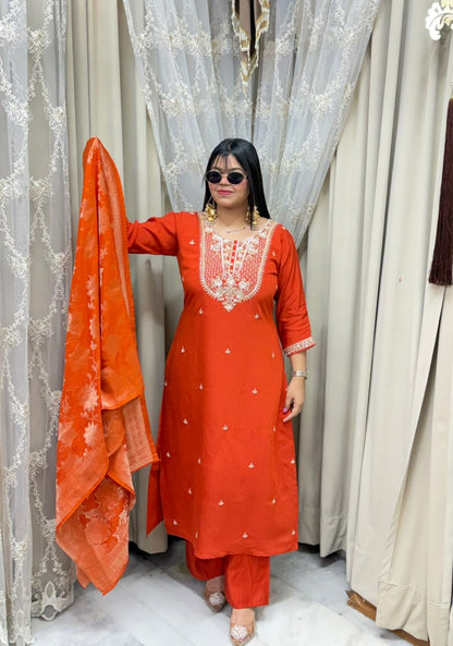 Designer Hemlata Suit Set with Handwork and Pure Banarasi Dupatta