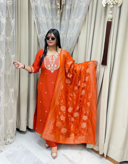 Designer Hemlata Suit Set with Handwork and Pure Banarasi Dupatta