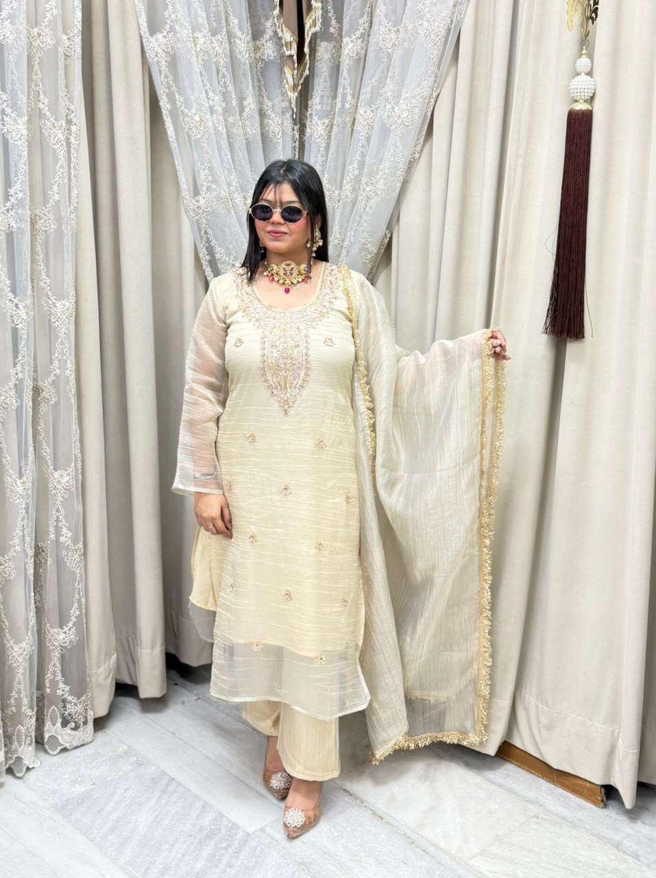 Designer Salsa Fabric Embroidered Suit Set