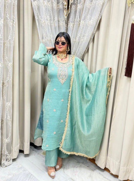 Designer Salsa Fabric Embroidered Suit Set
