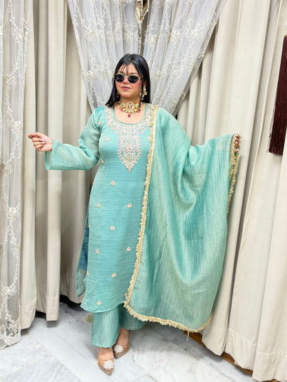 Designer Salsa Fabric Embroidered Suit Set